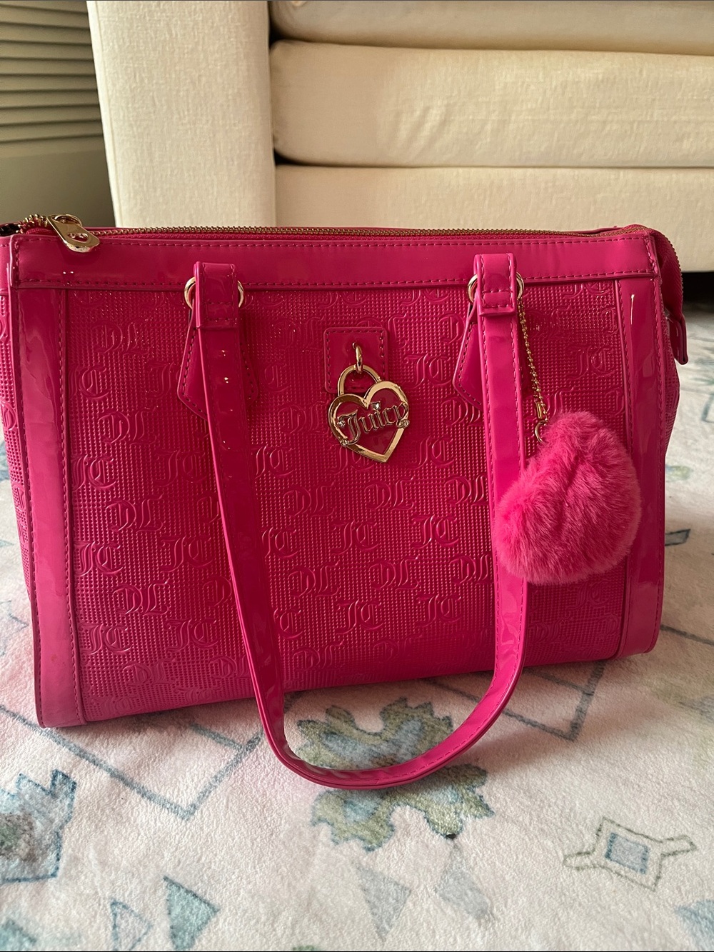 Juicy Couture Fuchsia Patent Shoulder Bag with Heart Charm